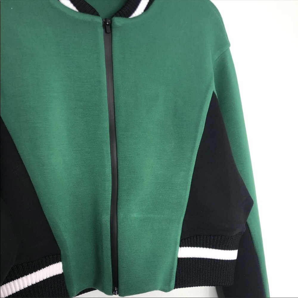 MICHI Carve Jacket Cropped Scuba Ribbed Track Colorblock Stripe Pine Green Black - Picture 11 of 15